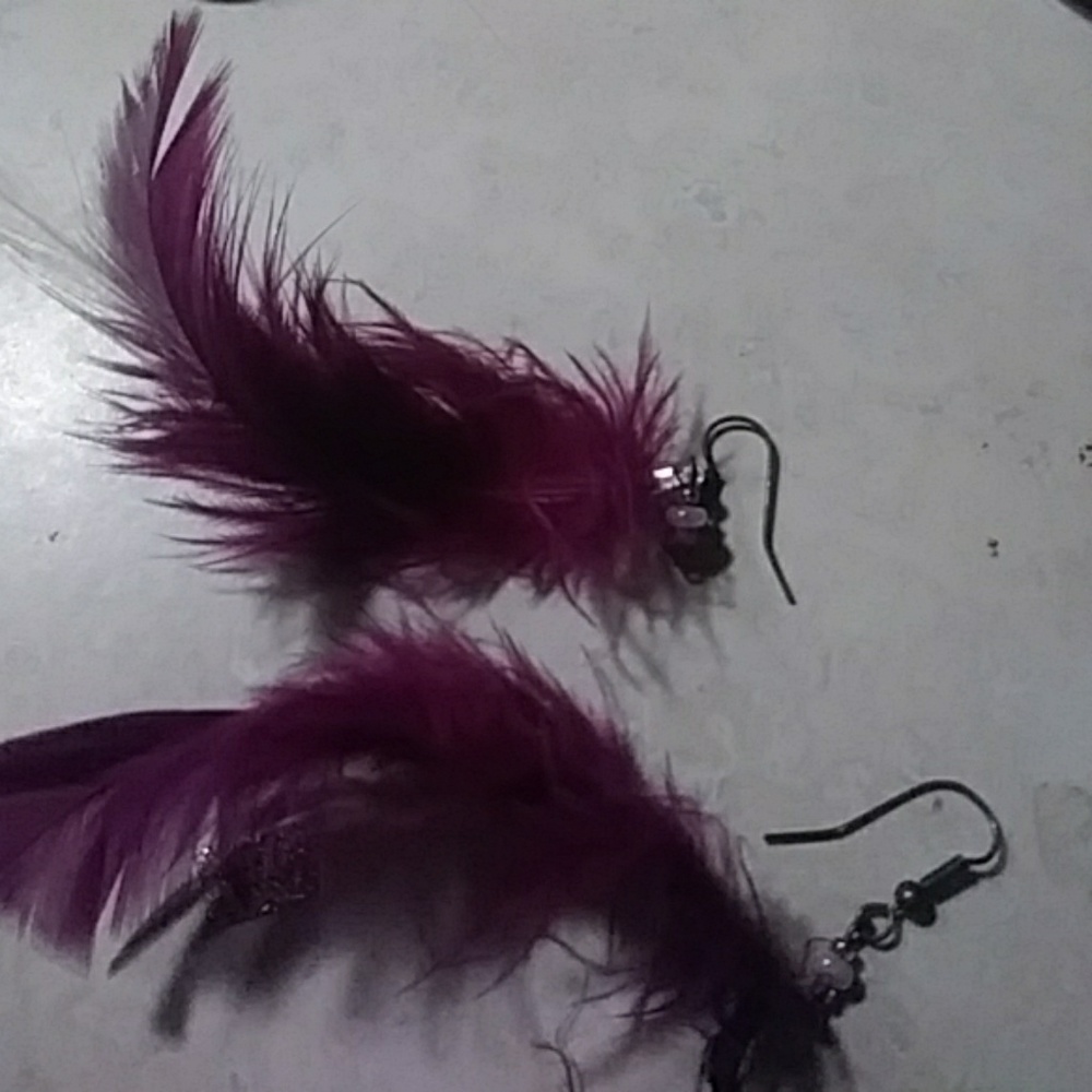Purple feather earrings